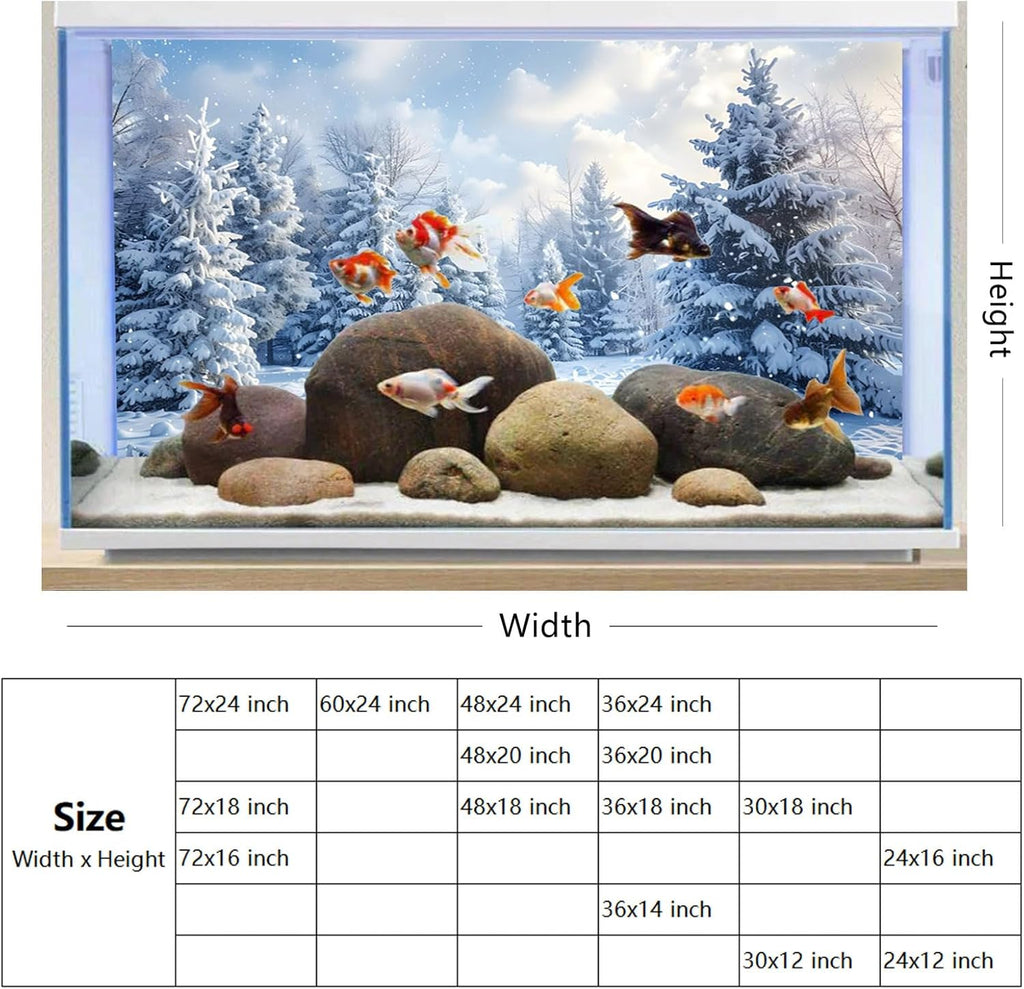 YongFoto Fish Tank Background 72x18 Inch Winter Snow Scene Aquarium Snowfield Pine Forest Rime Blue Sky Backdrop Reptile Terrarium Bearded Dragon Habitat