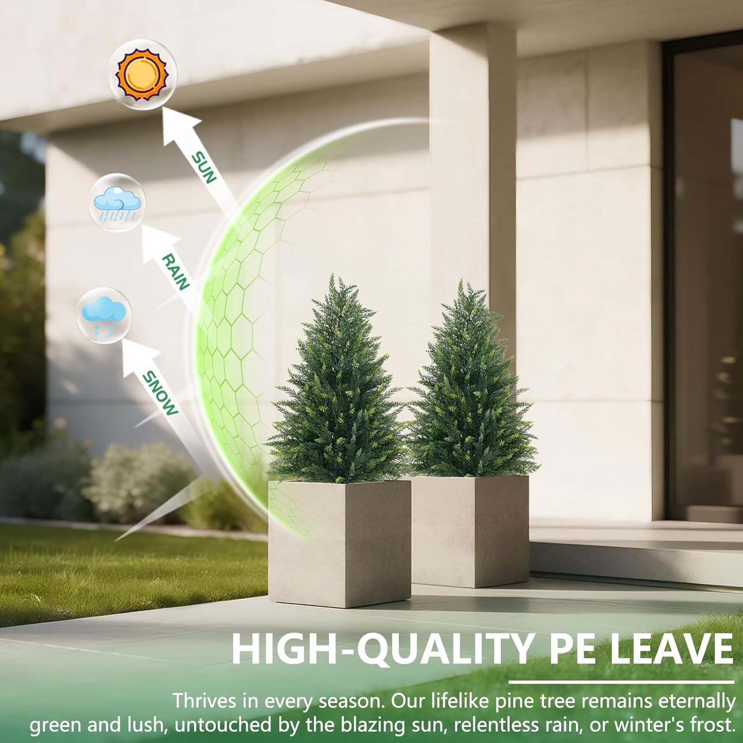 3FT Artificial Cedar Topiary Tree Set of 2, Faux Evergreen Pine Shrubs Plants with Pot, Realistic Fake Plants for Indoors Outdoors Front Porch Christmas Decor