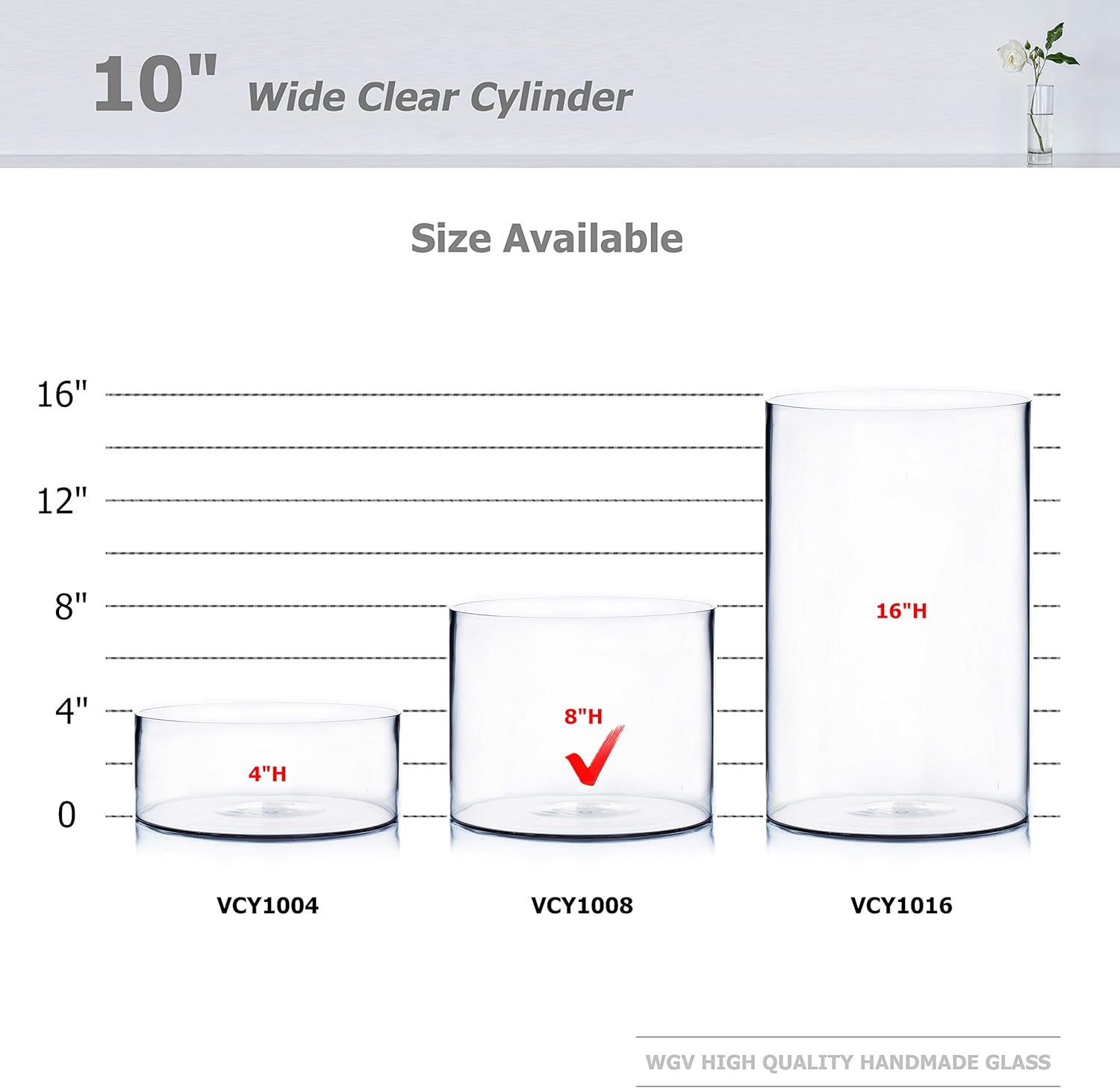 WGV Cylinder Vase, Width 10", Height 8", Clear Wide Large Diameter Flower Glassware, Floral Container, Planter Terrarium for Wedding Party Event, Home Accent Decor, 1 Piece