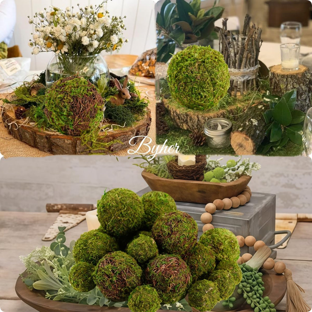 BYHER Decorative Moss Balls Set - 18pcs Fake Moss Balls for Bowl Fillers, Centerpiece Decor, Home Decor, Vase Fillers, Wedding Decor, Table Arrangements, Coffee Accents, DIY Crafts (Mix-Set of 18)