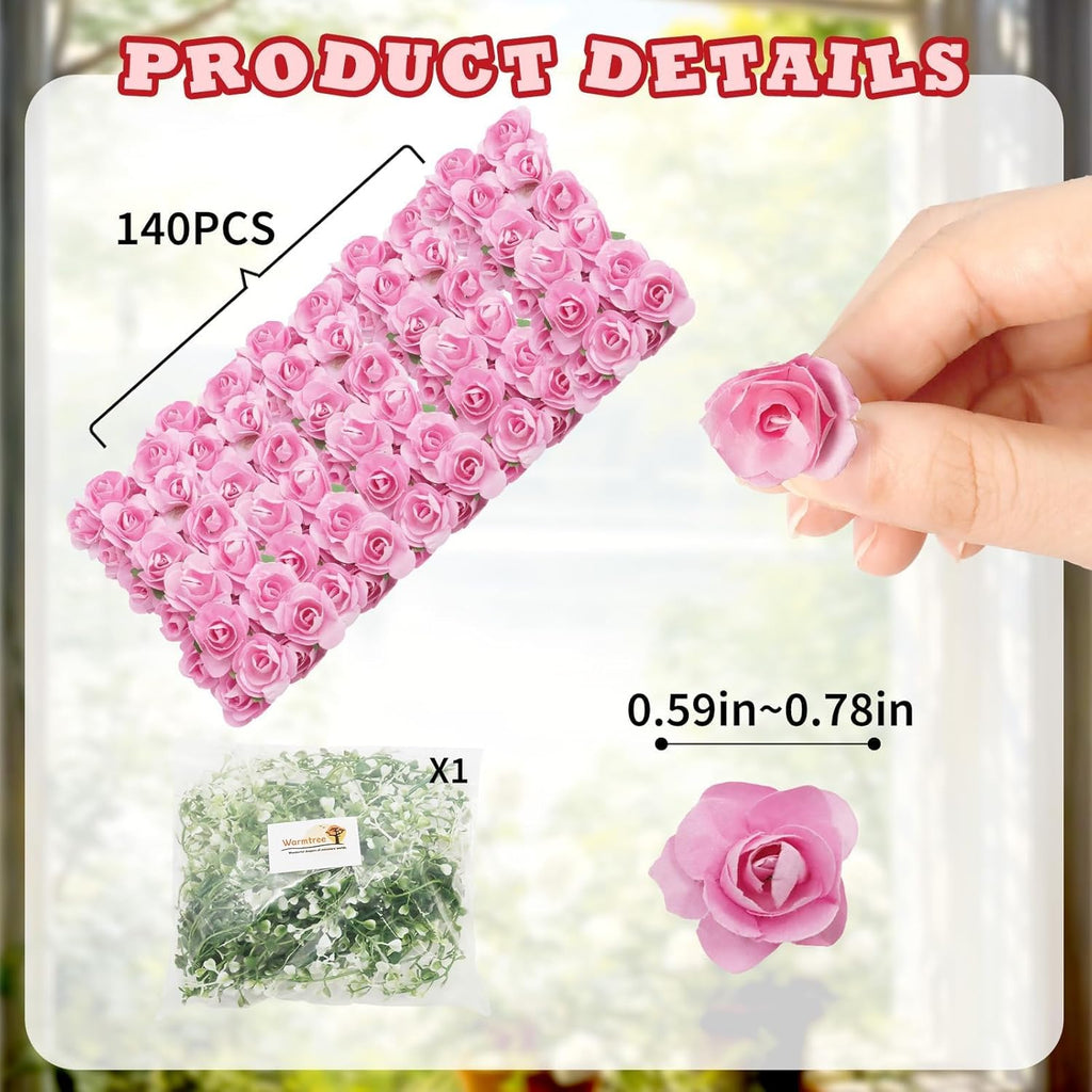 Warmtree Realistic Miniature Artificial Rose Vines - Cute Flower Decorations for DIY Mini Model Railway, Fairy Garden, Architecture Diorama Scenery Landscape Layout (Pink)