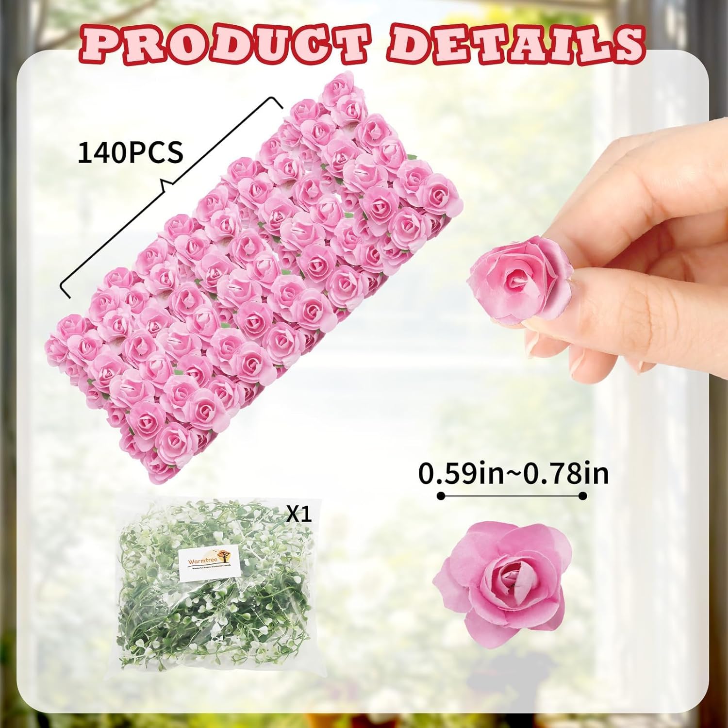 Warmtree Realistic Miniature Artificial Rose Vines - Cute Flower Decorations for DIY Mini Model Railway, Fairy Garden, Architecture Diorama Scenery Landscape Layout (Pink)