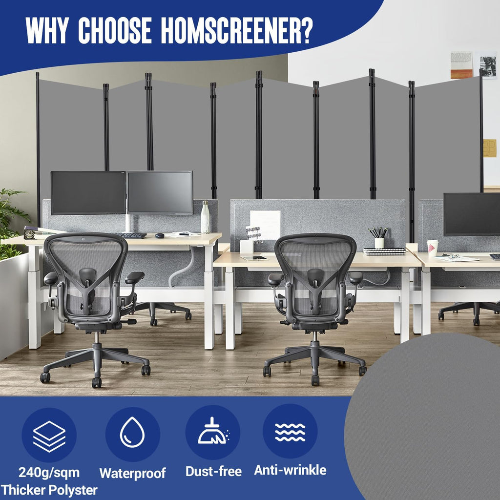 Room Divider and Folding Privacy Screens 8 Panel, 14.67 Ft Wide Partition Room Dividers, Portable Room Divider Panel for Room Separtition, Large Wall Dividers for Room, Office, School,Studio Grey