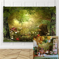 Fairy Tale Forest Wonderland Backdrops for Photography Vinyl 9x6ft Green Trees Wildflowers Daisy Mushroom Scenery Photo Background Portrait Kid Boy Girl Photoshoot Studio Prop Party Decor