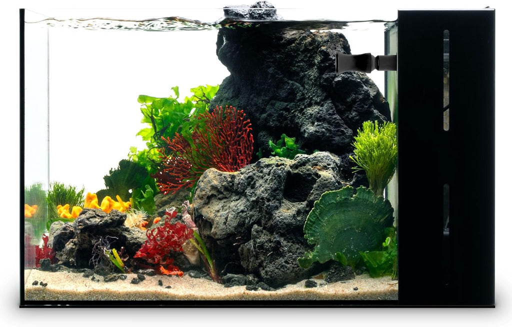Ultum Nature Systems Dual AIO - Freshwater/Saltwater Compatible All in One Rimless Tank with Triple Chamber Filtration System, Integrated Filter Aquarium w/Leveling Mat - 9 Gallon, 45A, Black