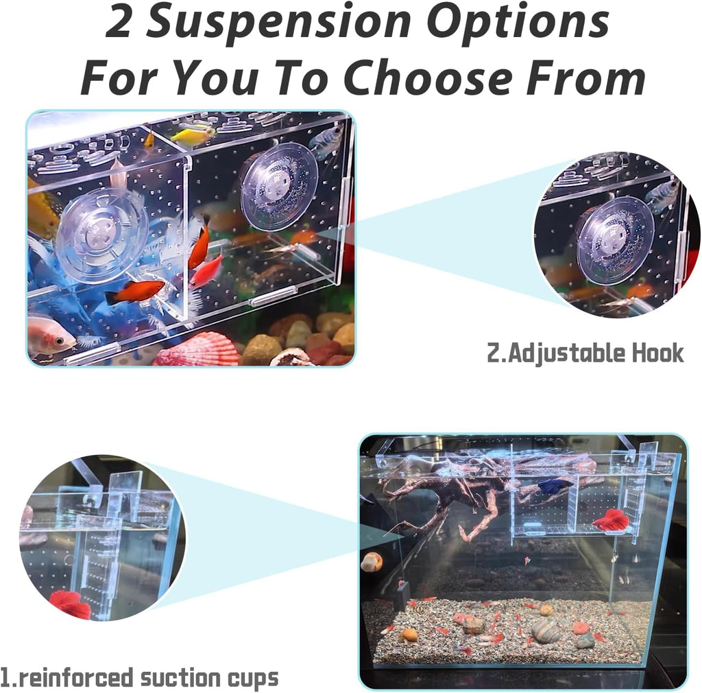 PINVNBY Acrylic Fish Breeding Box,Transparent Fish Isolation Box Acrylic Hatchery Incubator Tank with Suction Cups for Baby Fishes Shrimp Betta and Guppy（5.9" x 5.9" x 5.9"）