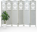 6 Panel Room Divider Wall, 5.6Ft Tall Room Divider Panel and Folding Privacy Screen, Portable Carved Partition Screen, Wall Divider for Room Separation Bedroom Home Office - Light Gray
