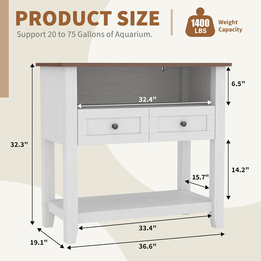 Garvee 20-29 Gallon Aquarium Stand with Charging Station, 660LBS Heavy Duty Fish Tank Stand with Drawers & Open Storage for Reptile Turtle Tank