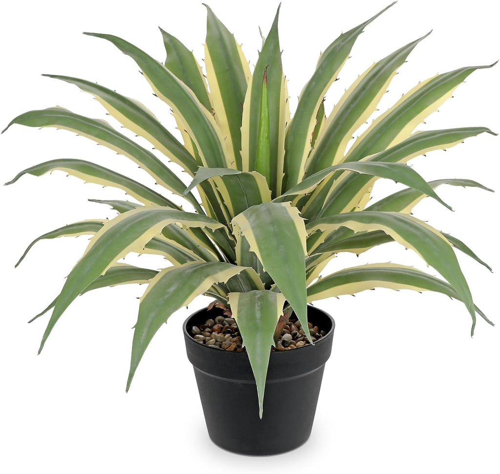 Hollyone Large Artificial Agave Plants 21.6" Tall Fake Agave Plant in Black Pot with Real Stone Pebbles Faux Succulent Aloe Tropical Plants Potted for Indoor Outdoor Home Patio Garden Decor