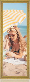 Wood 5x15 Frame Gold, Ornate Natural 15x5in Poster Picture Frame, Modern Golden 5 x 15inch Gallery Wall Photo Frame with HD Plexiglass, Horizontal Vertical Wall Mounting Display 1pcs