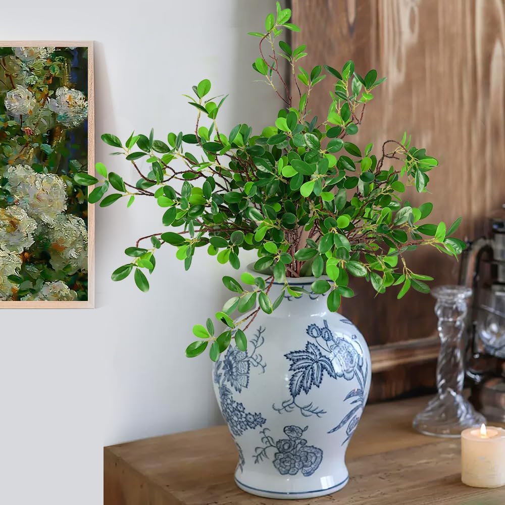 Artificial Plants Faux Greenery Eucalyptus Stems,Faux Branches for Vase Filler,Artificial Ficus Twig Branches Stems for Shop Garden Office Home Décor (6, Stems03)