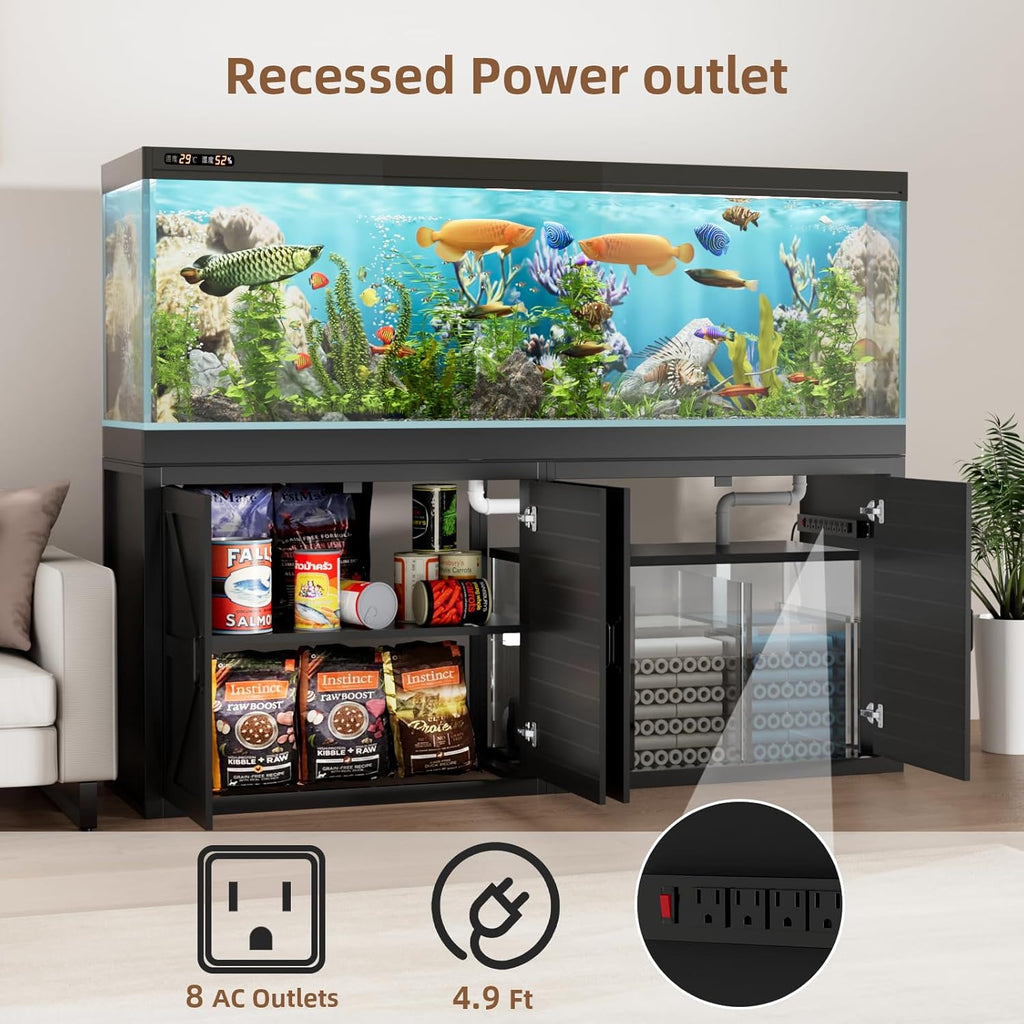 VOWNER 125-150 Gallon Fish Tank Stand with Power Outlet, Heavy Duty Aquarium Stand with Cabinet Storage for Fish Tank Filters and Accessories, 72.9" L*18.9" W Tabletop, 2200 LBS Capacity, Black