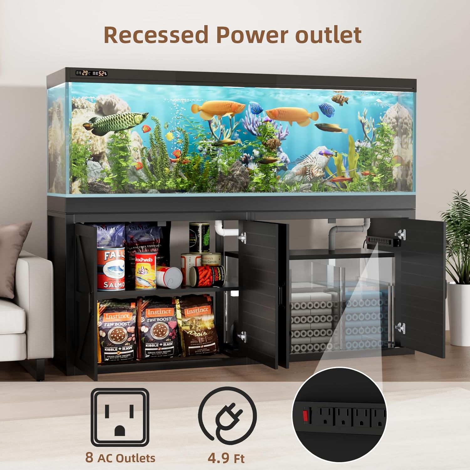 VOWNER 125-150 Gallon Fish Tank Stand with Power Outlet, Heavy Duty Aquarium Stand with Cabinet Storage for Fish Tank Filters and Accessories, 72.9" L*18.9" W Tabletop, 2200 LBS Capacity, Black