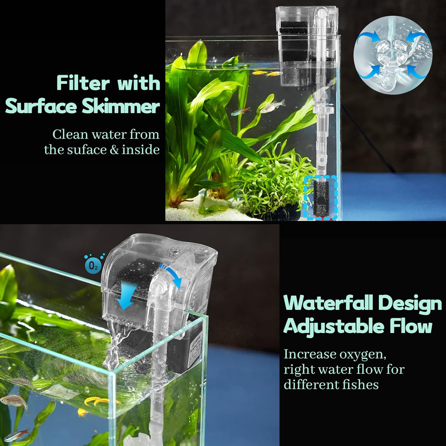 Rimless Glass Aquarium Starter Kit (3 Gal), Ultra Clear Low Iron Glass Fish Tank Set, Small Beta Fish Tank & Filter with Surface Skimmer & 3-Mode LED Light