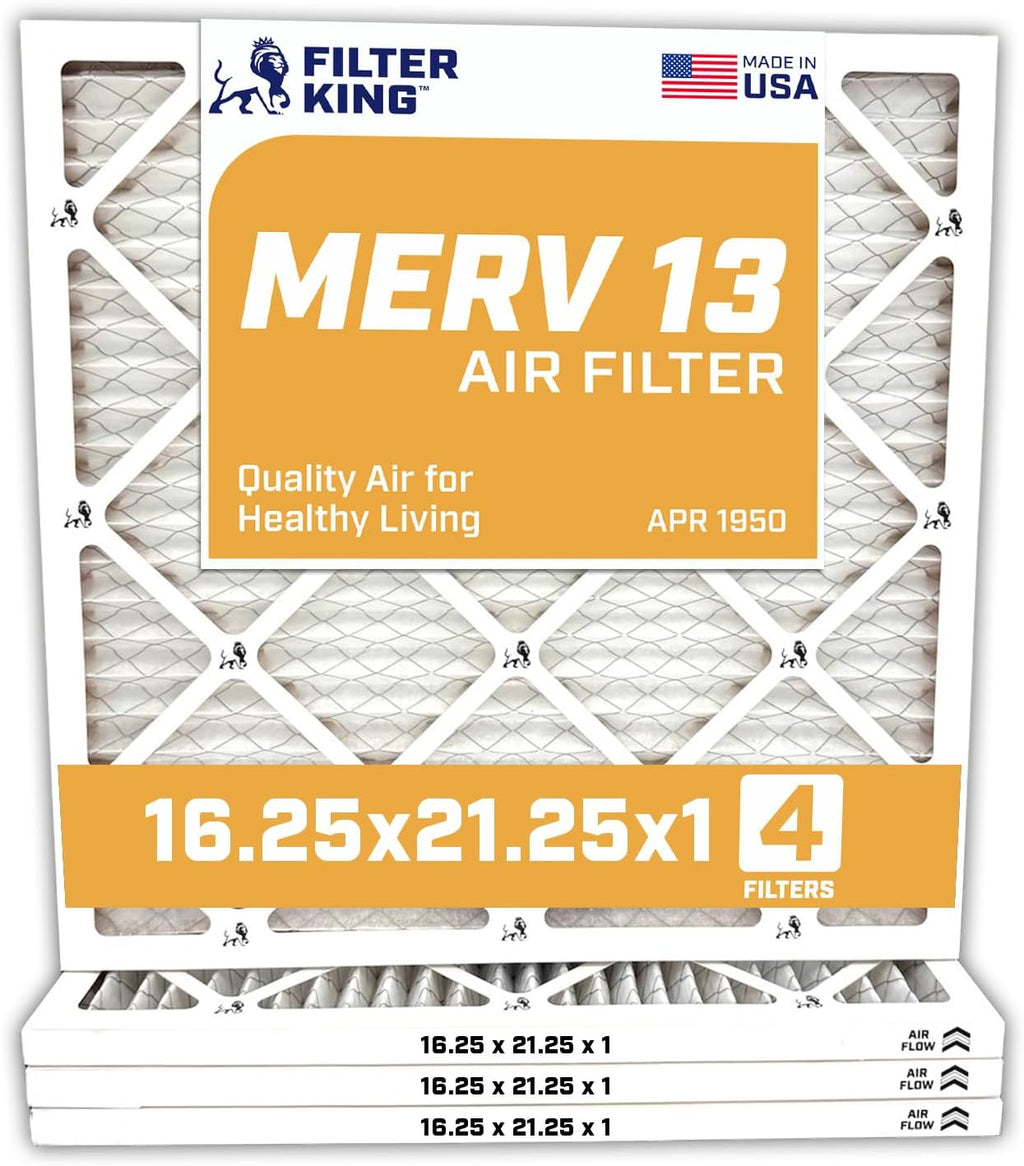Filter King 16.25x21.25x1 Air Filter | 4-PACK | MERV 13 HVAC Pleated A/C Furnace Filters | MADE IN USA | Actual Size: 16.25 x 21.25 x .75"