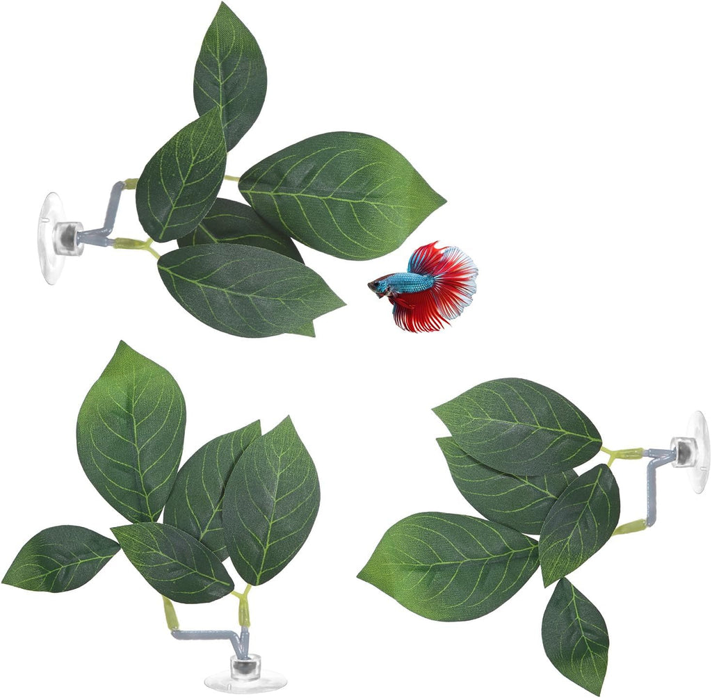 3-Pack Betta Fish Leaf Pad, Hammock Plant Leaf Pad, Realistic Resting Fish Rest Bed for Fish Tank Decorations/Aquarium Accessories/Spawning Grounds/Breeding [Green, Leaves-Shaped]