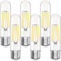 Tubular LED Edison Bulb Dimmable 4000K Neutral White, 6W, 60 watt Equivalent, E26 LED Light Bulbs, T10 Edison Bulbs for Chandeliers, Ceiling Fan, 90+CRI 600LM, 6 Pack