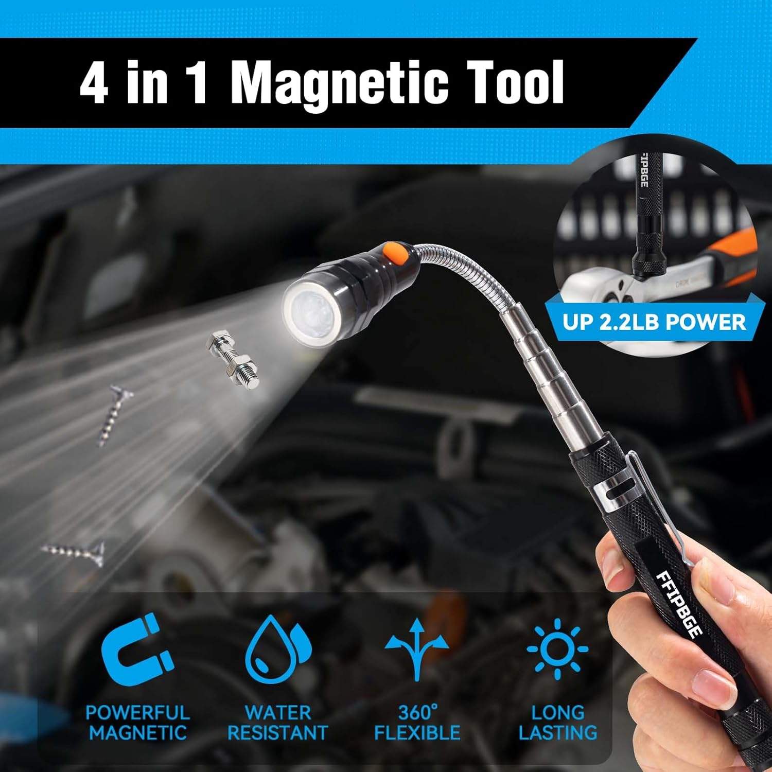 Magnet Pickup Tool with Telescoping Magnetic Flashlight and 6 in 1 Multitool Pen with Rulers, Bubble Level, Screwdrivers, Ballpoint, Christmas Stocking Stuffers for Men Adults, Birthday Gifts for Him