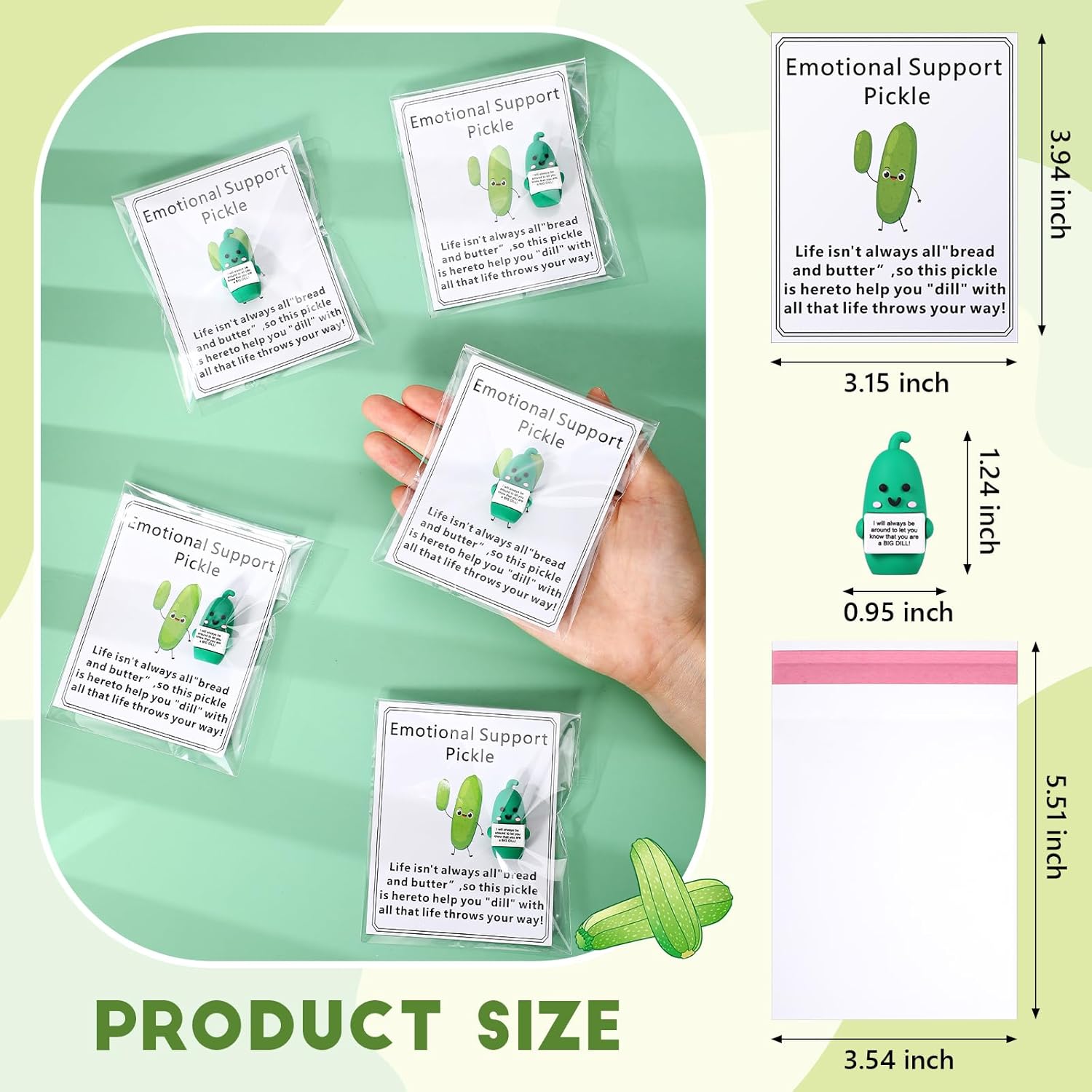 Gejoy 75 Pcs Inspirational Pickle Gifts Set Include 25 Mini Rubber Pickle Toys 25 Motivational Card 25 Package Bags Positive Emotional Support Gifts for Employee Coworker Staff Teacher Team Friends