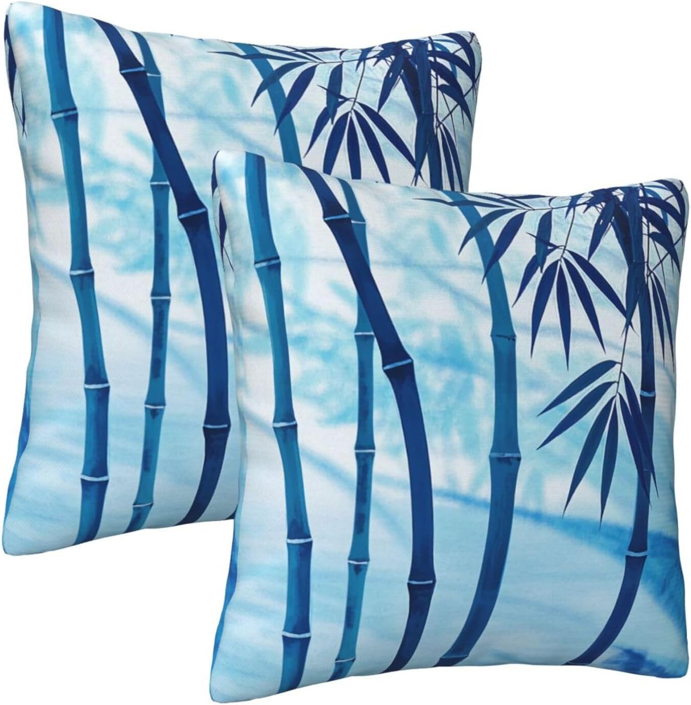 Tie-Dye Blue Bamboo Minimalist Throw Pillow Covers Set of 2 Ultra-Soft All-Season with Hidden Zipper,Durable for Sofa Bed Car Decor & Gift 18x18IN