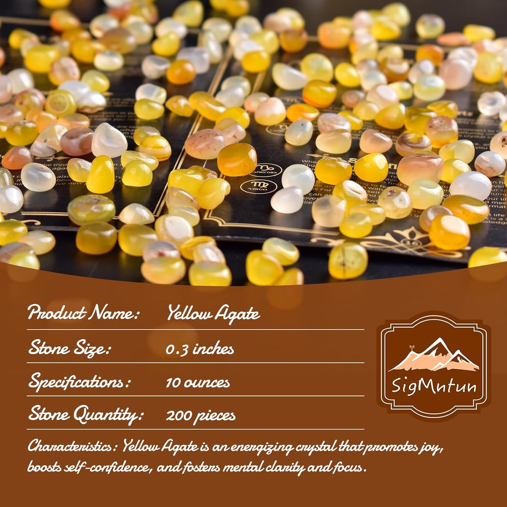 Polished Yellow Agate Crystal Chips 200 Pcs - 0.3" 10 oz Tumbled Stone Chips Crushed Sea Glass Stones Healing Reiki Crystal Making Home Decoration