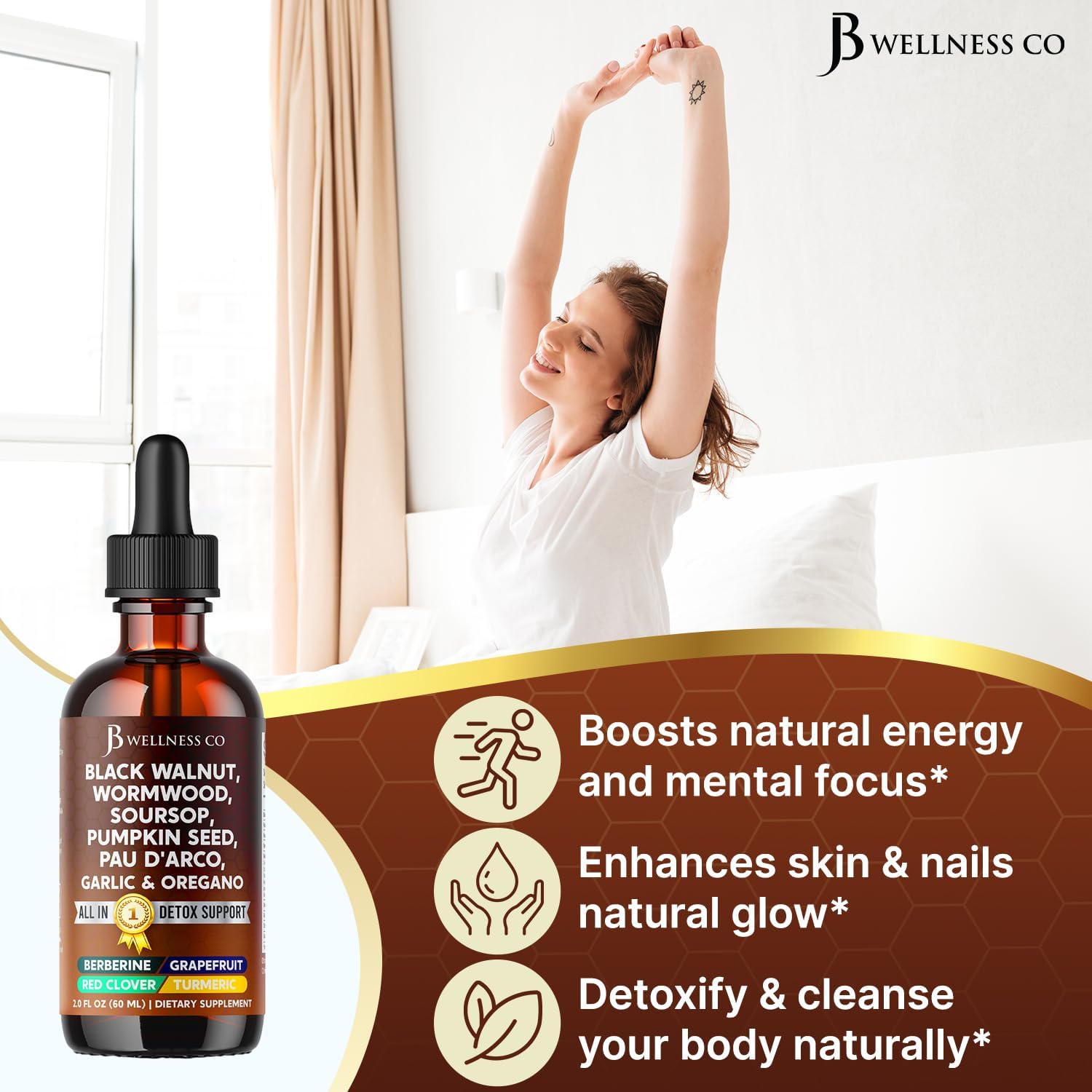 Wormwood Black Walnut Cleanse for Humans Drops Liquid Soursop Garlic Pumpkin Seed PAU D'Arco Oil of Oregano Turmeric Berberine Neem Extract Hull Bark Tincture - 4 oz