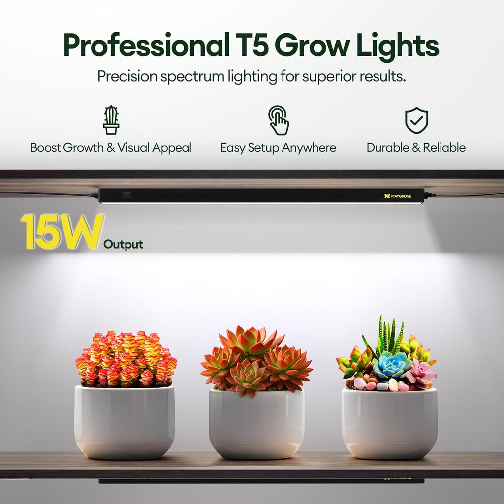Grow Lights for Indoor Plants 2FT, Blue-Rich Full Spectrum 5000K Grow Light, 60W(4 x 15W), T5 LED Grow Light Strips for Succulents, High PPFD, Linkable, Black, 4-Pack
