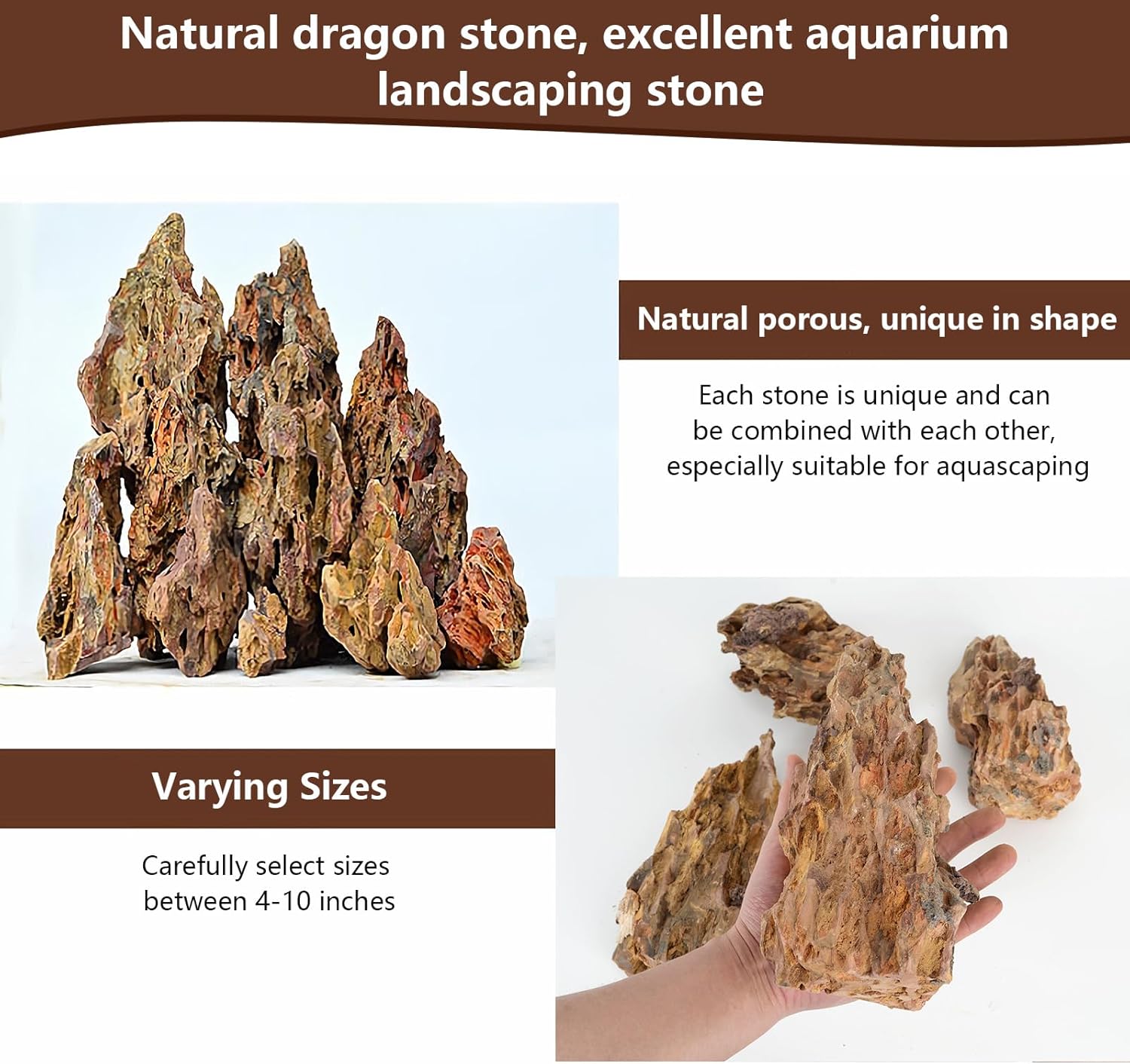 6.6LB Dragon Stone Rock for Aquascaping,Aquarium Decor, Fish Tank Decorations,4-10 Inches Natural Ohko Stone for Fish Tank Landscaping
