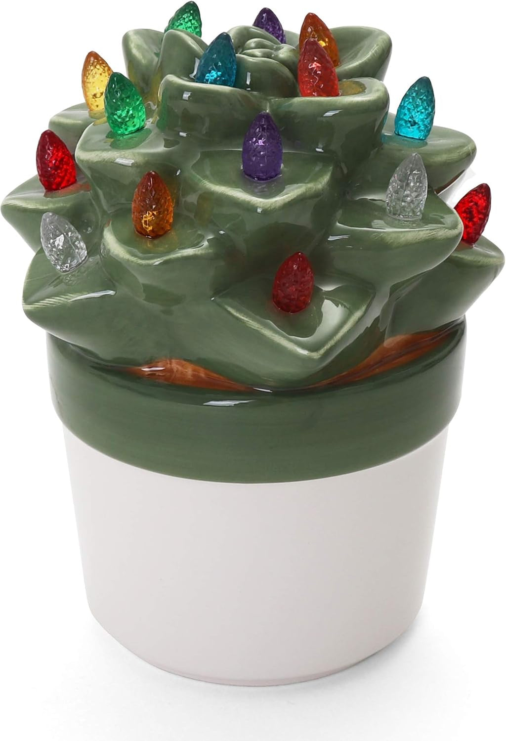 Milltown Merchants Ceramic Christmas Tree - Tabletop Christmas Tree with Lights - Lighted Vintage Ceramic Tree (Echeveria Succulent, Succulent Green)