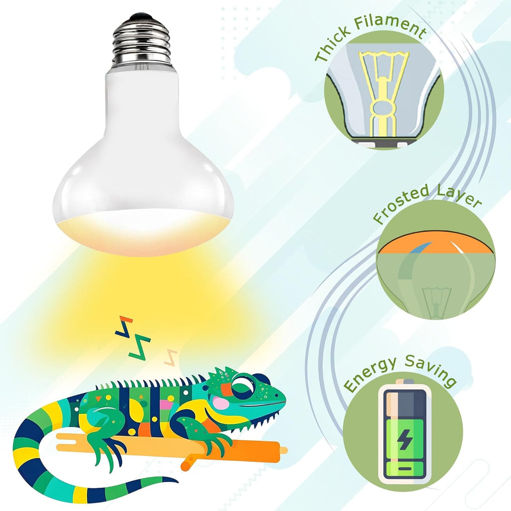 UVA Reptile Heat Lamp Bulb 60W - Basking Light for Bearded Dragons, Lizards, Tortoises, Chicks & Amphibians, Simulated Sunlight for Terrariums, Supports Bone Health & Metabolism | 2 Pack