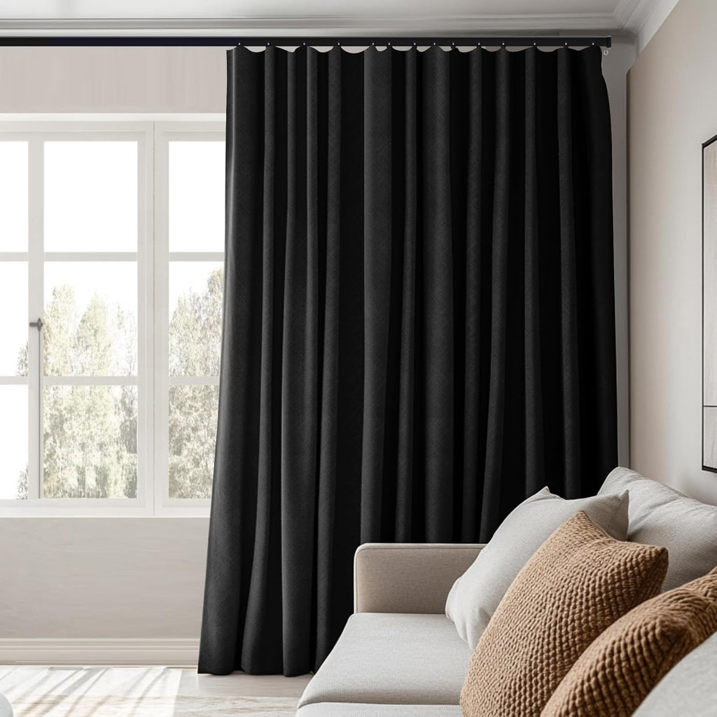 Room Divider Curtains Total Blackout Privacy Curtain Panel Room Thermal Insulated Noise Reduction Curtains for Bedroom Window Living Room Ceiling Track Curtain W 12.5 ft × H 8ft Black