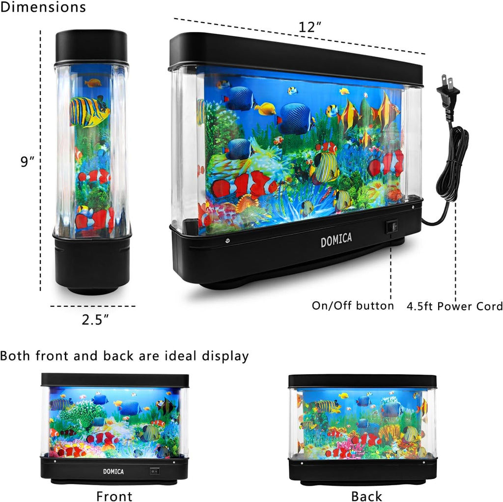 Fake Fish Tank with Moving Fish, Decorative Aquarium Lamp, Artificial Tropical Marine Tank, Sensory LED Mood Light Office Table Light, Fun Gifts