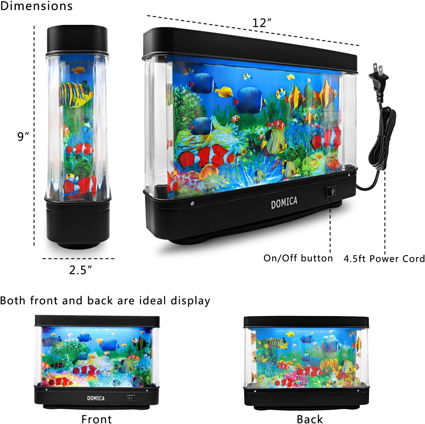 Fake Fish Tank with Moving Fish, Decorative Aquarium Lamp, Artificial Tropical Marine Tank, Sensory LED Mood Light Office Table Light, Fun Gifts