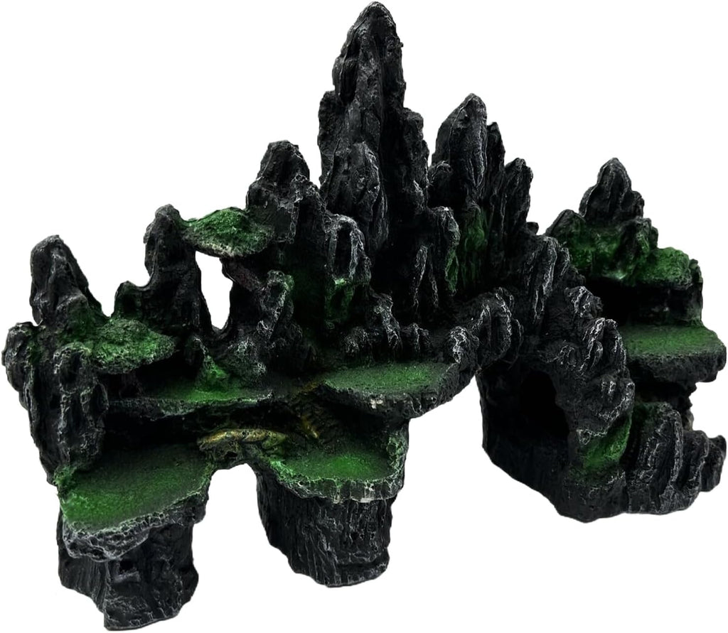Large and Tall Fish Tank Decorations Aquarium Mountain View Stone Decorations Resin Rock Aquascaping with Hiding Cave, Fish Tank Accessories Aquarium Ornaments with Small Plants (A)