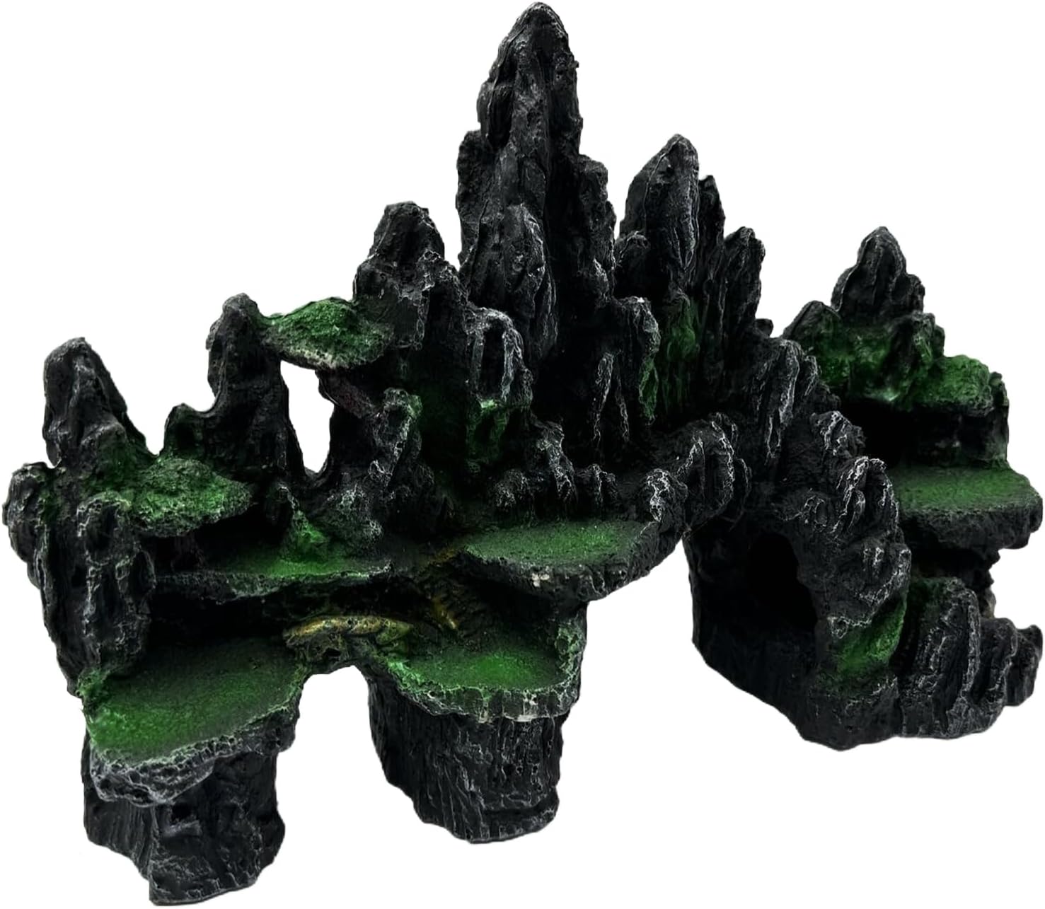 Large and Tall Fish Tank Decorations Aquarium Mountain View Stone Decorations Resin Rock Aquascaping with Hiding Cave, Fish Tank Accessories Aquarium Ornaments with Small Plants (A)