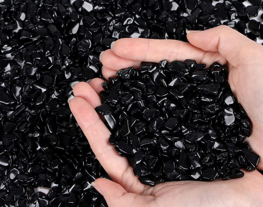 1lb Obsidian Crystal Aquarium Gravel Polished Tumbled Stones Irregular Shaped Crystal Chips Bulk Natural Gemstone Rocks Vase Filler Fish Tank Gravel Home Decoration (450 Gram)
