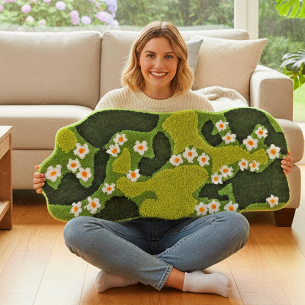 Green Floral Irregular Shaped Rug, Runner, Ultra Thick Soft Microfiber Bath Mat, Water Absorbent Non-Slip Shower Floor Decor, Aesthetic Trendy Rugs for Bedroom, 43x20 Inches