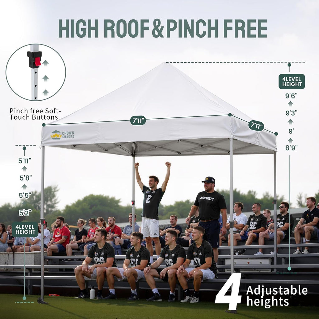 CROWN SHADES 8x8 Pop Up Canopy Tent,Commercial Canopy Tent Heavy Duty with 4" Wheels,4 Upgraded Weights,Patented Centerlock,400D Strength Oxford Fabric, Sto'N Go Bag,for Parties, Events, Camping,White