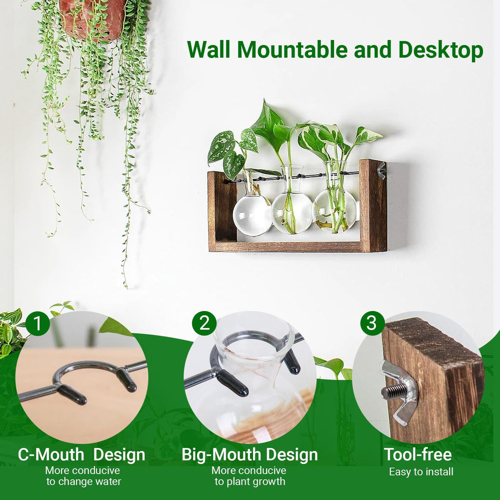Propagation Station, Plants Terrarium, Plants Lover Gifts for Women,Plant Cutting Holder Home décor,Gifts for Women,House Warming New Home-3 Bulbs-Mounted
