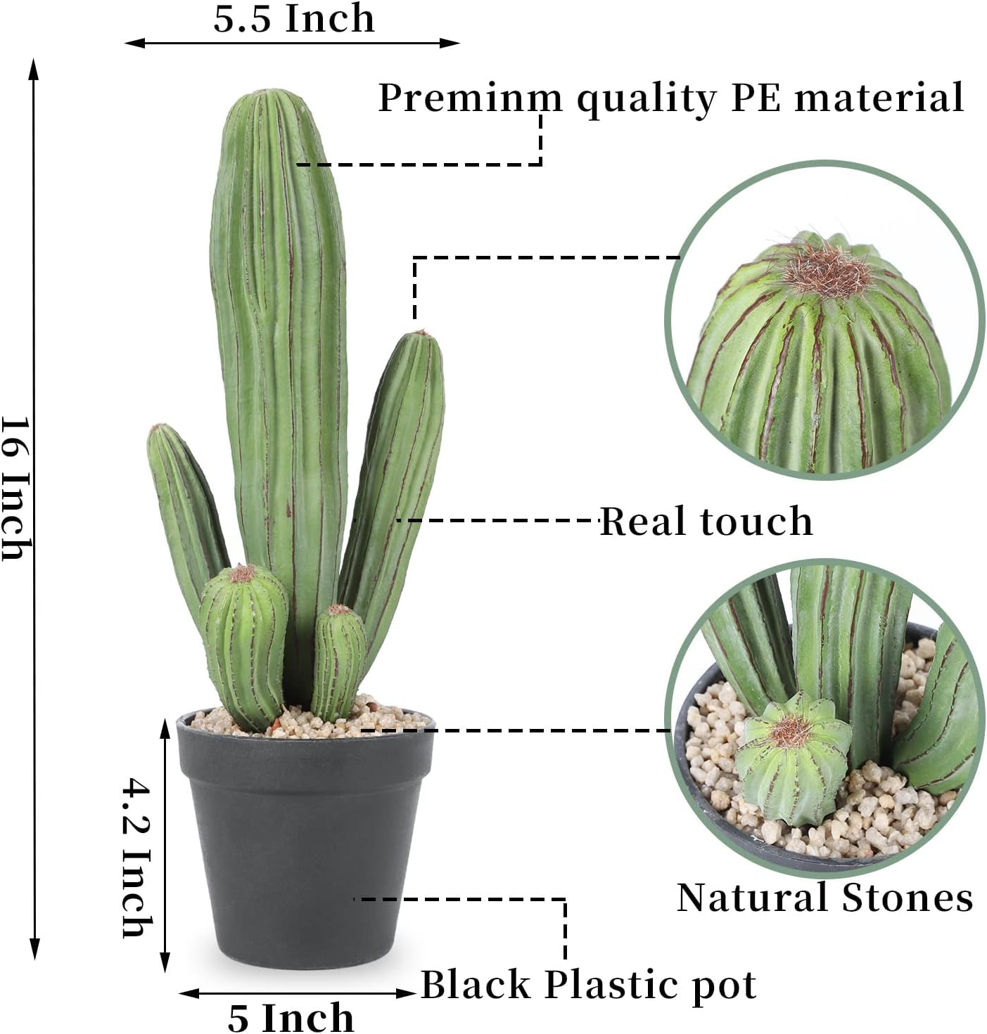 Artificial Cactus Fake Cacti 16" Faux Potted Cactus Plants for Home Store Office Decoration