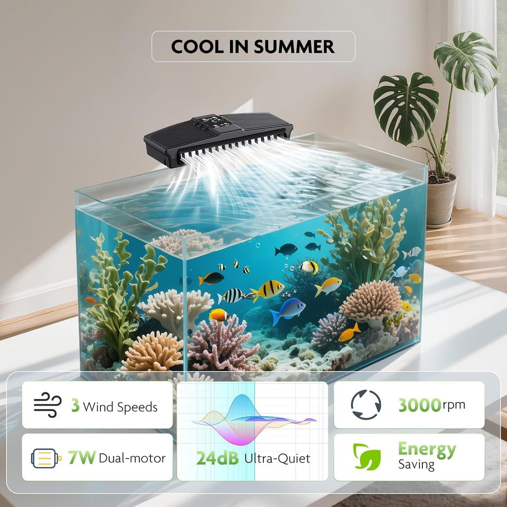 PAIZOO Aquarium Chiller Fan, Fish Tank Cooling Fan with 3 Speed Modes Aquarium Cooler Water Chiller for Axolotl Betta Fish Accessories, 7W