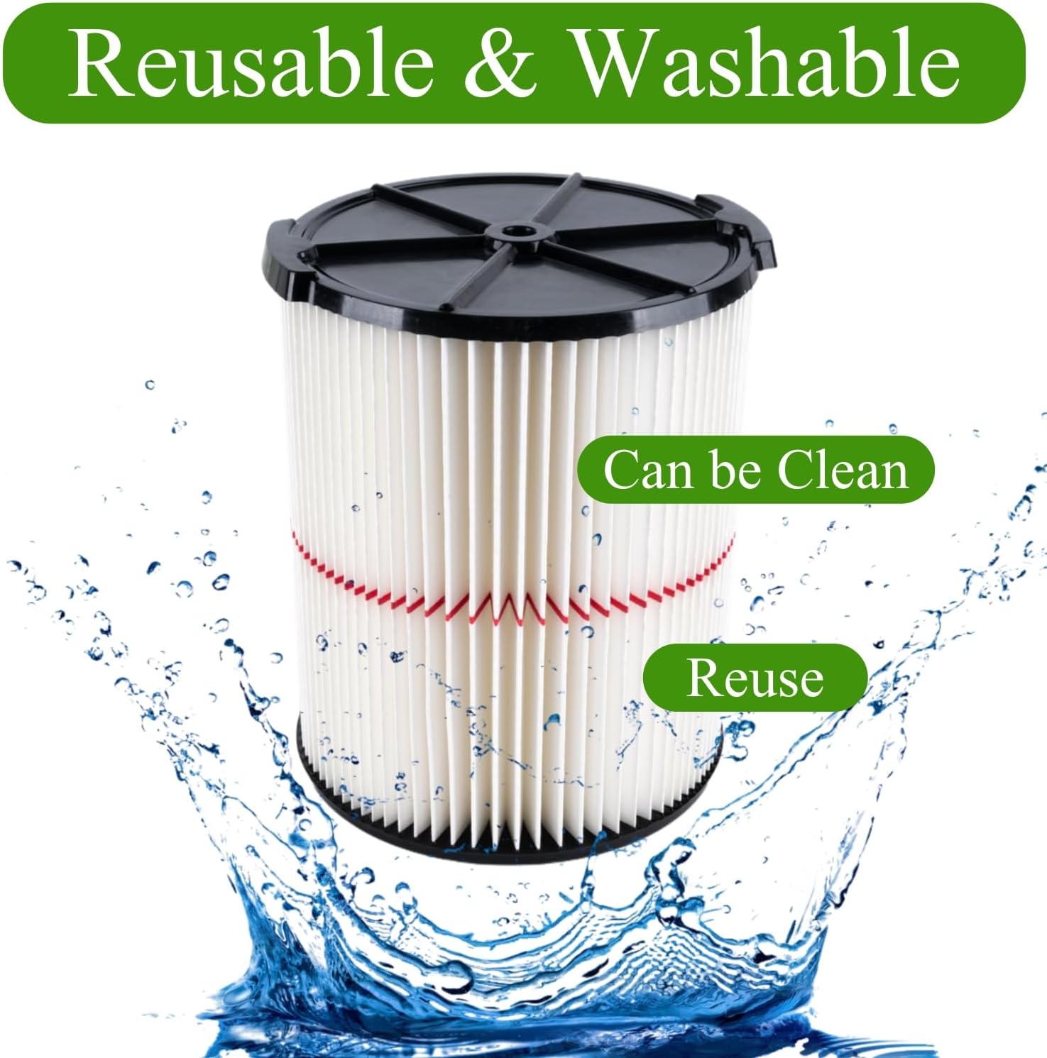 2 Pack CMXZVBE38754 Replacement Filter Fit for Craftsman Shop Vac Wet Dry 5 to 20 Gallon, 9-38754 Red Stripe General Purpose Wet Dry Vac Replacement Filter