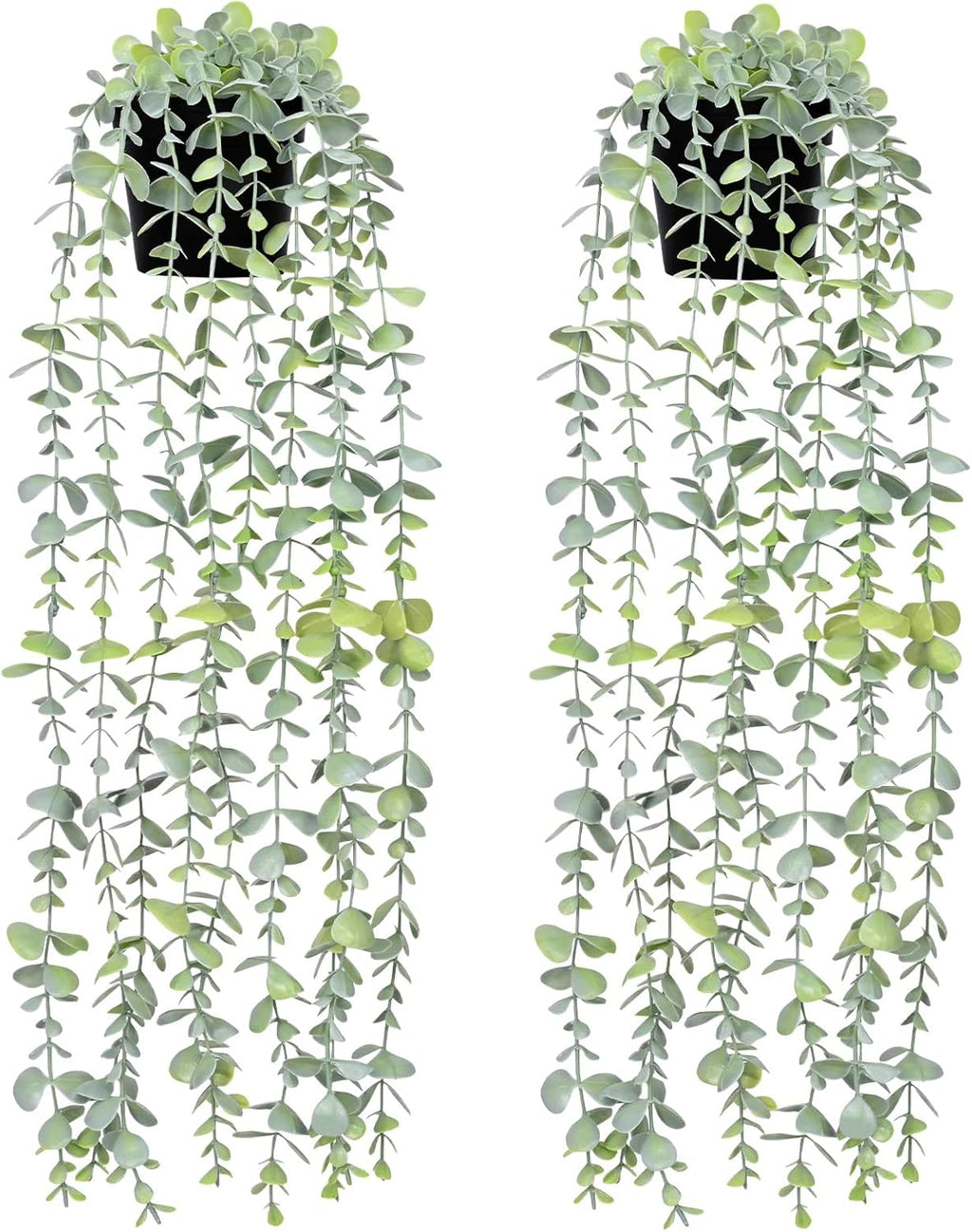 Waipfaru 2Pcs Fake Hanging Plants with Pot Light Green Eucalyptus Leaves UV Resistant Fake Vines Ivy Artificial Plants Outdoor Faux Plants Indoor Bedroom Living Room Boho Wall Porch Shelf Decor