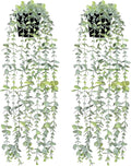 Waipfaru 2Pcs Fake Hanging Plants with Pot Light Green Eucalyptus Leaves UV Resistant Fake Vines Ivy Artificial Plants Outdoor Faux Plants Indoor Bedroom Living Room Boho Wall Porch Shelf Decor