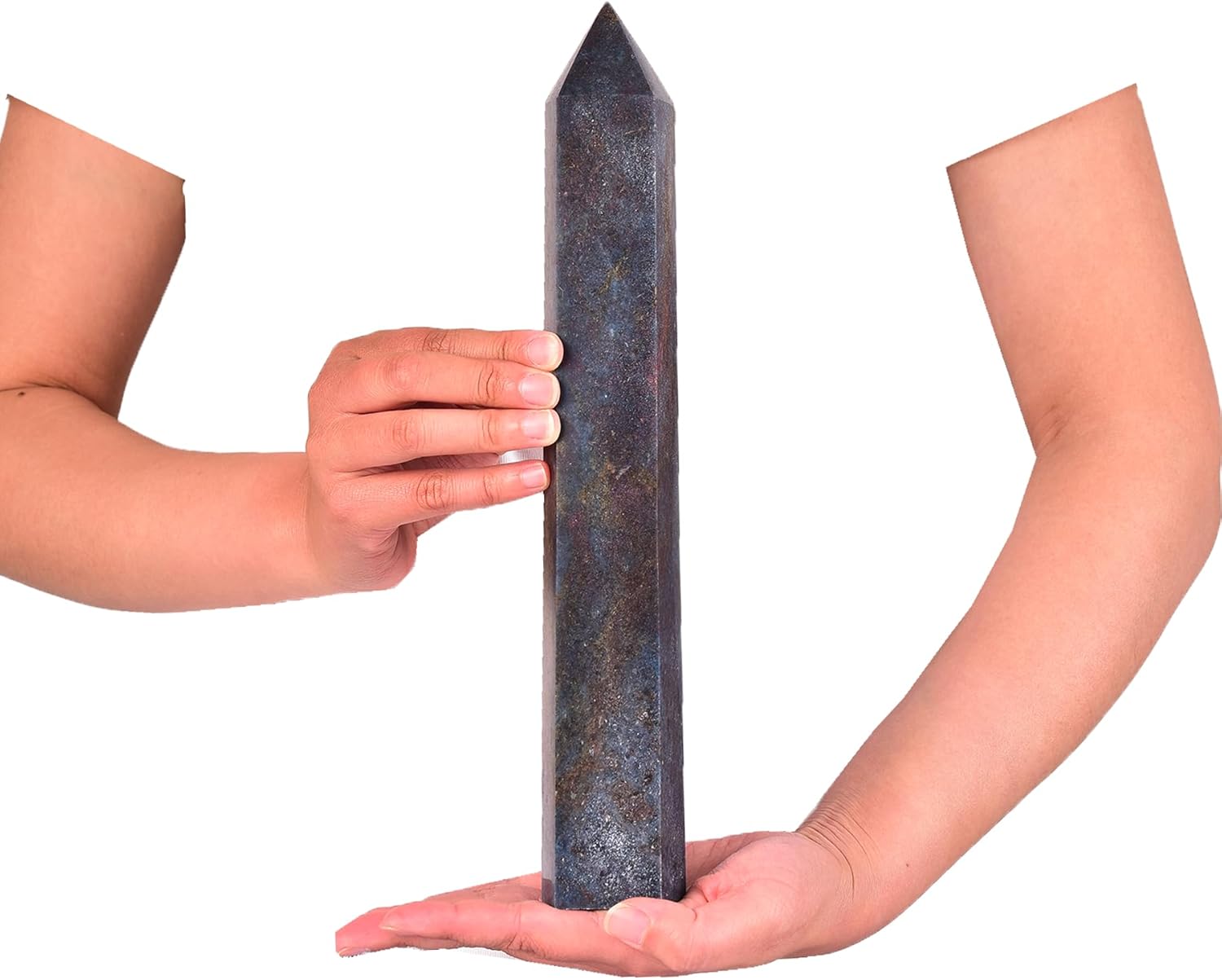 JIC Gem Extra Large Blue Green Ruby Zoisite Healing Crystal Tower Wand 6 Faceted Quartz Crystals Obelisk Tower Points Crystals Decor Gift Reiki Chakra 4.0-4.4 Lbs