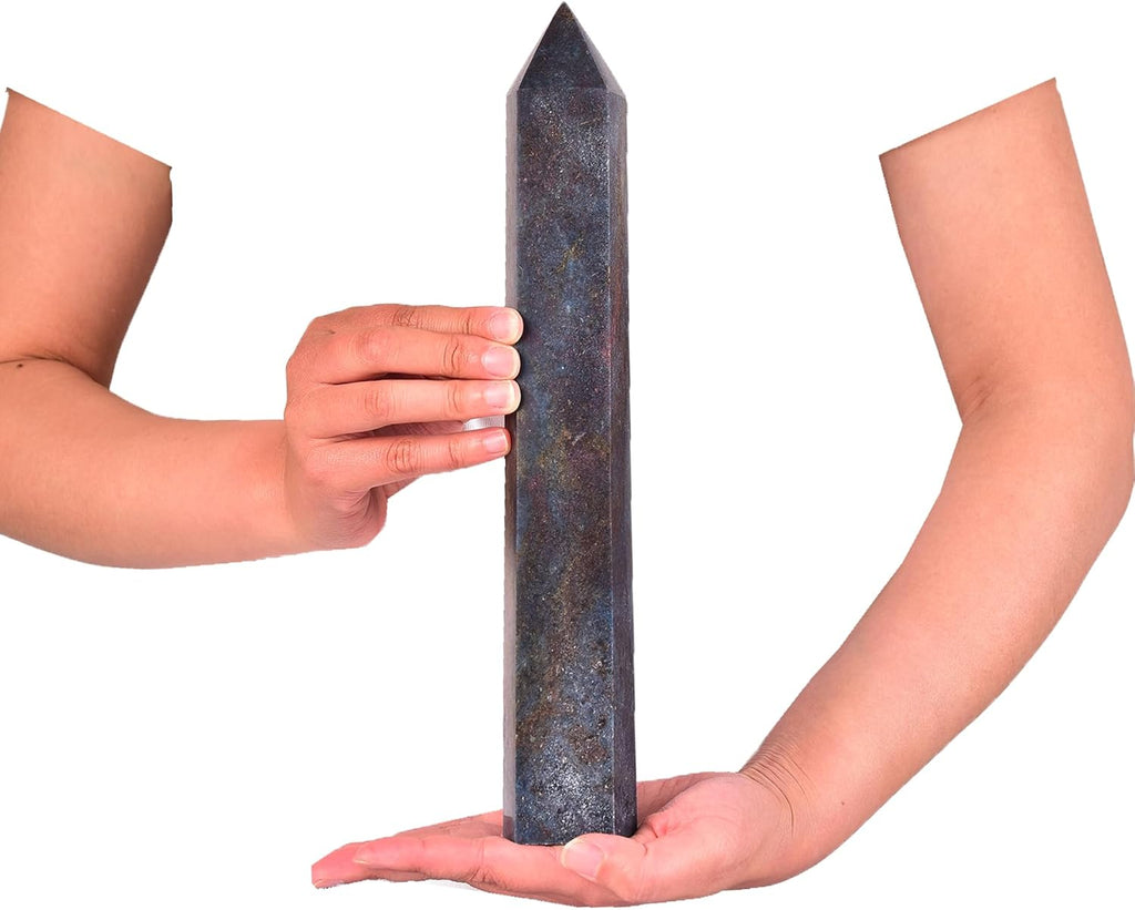 JIC Gem Extra Large Blue Green Ruby Zoisite Healing Crystal Wand 6 Faceted Column Quartz Crystals Obelisk Tower Points Crystals Decor Chakra Meditation 4.4-4.8 Lbs