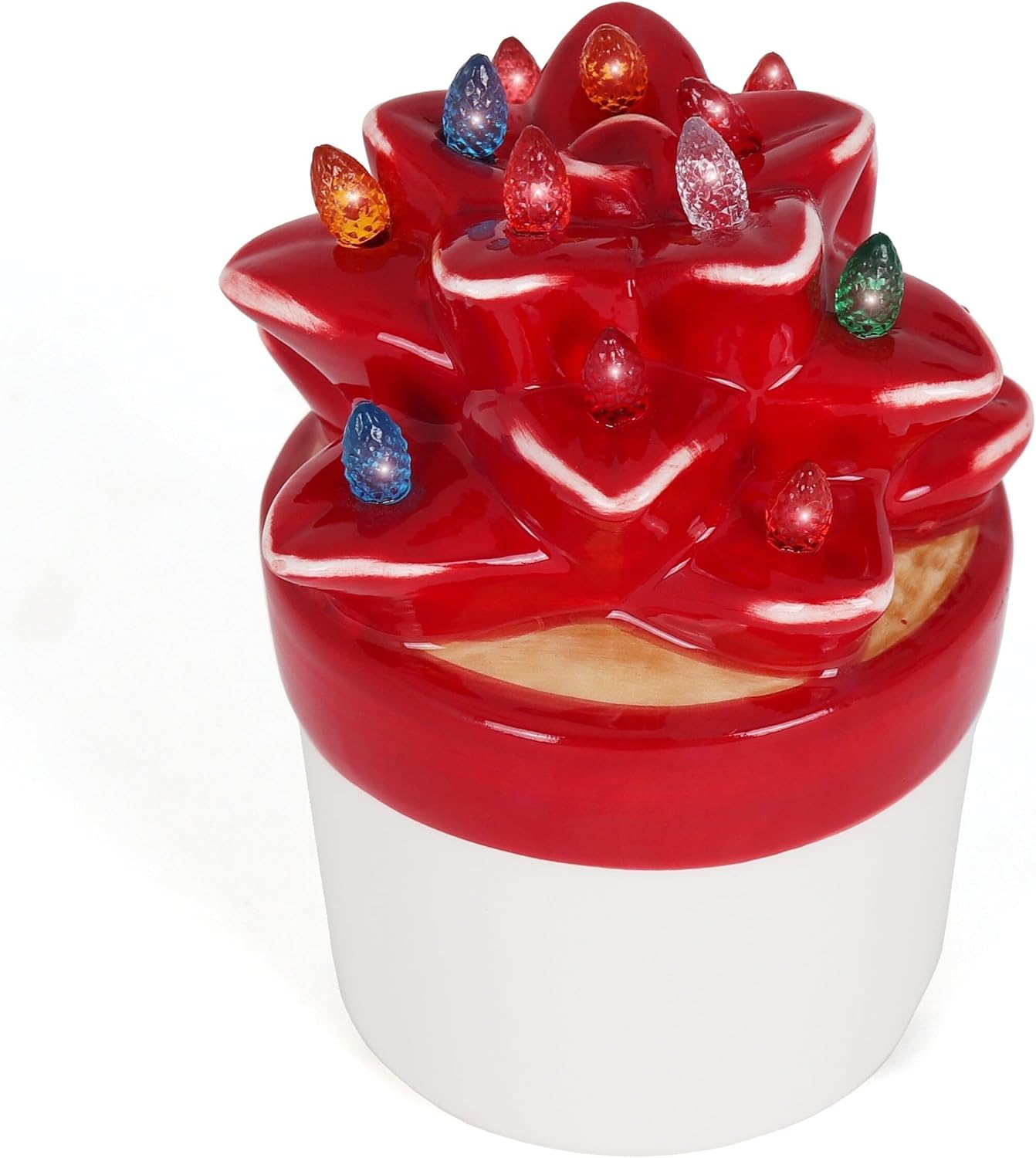 Ceramic Christmas Tree - Tabletop Christmas Tree with Lights - Lighted Vintage Ceramic Tree (Agave Succulent, Succulent Red)
