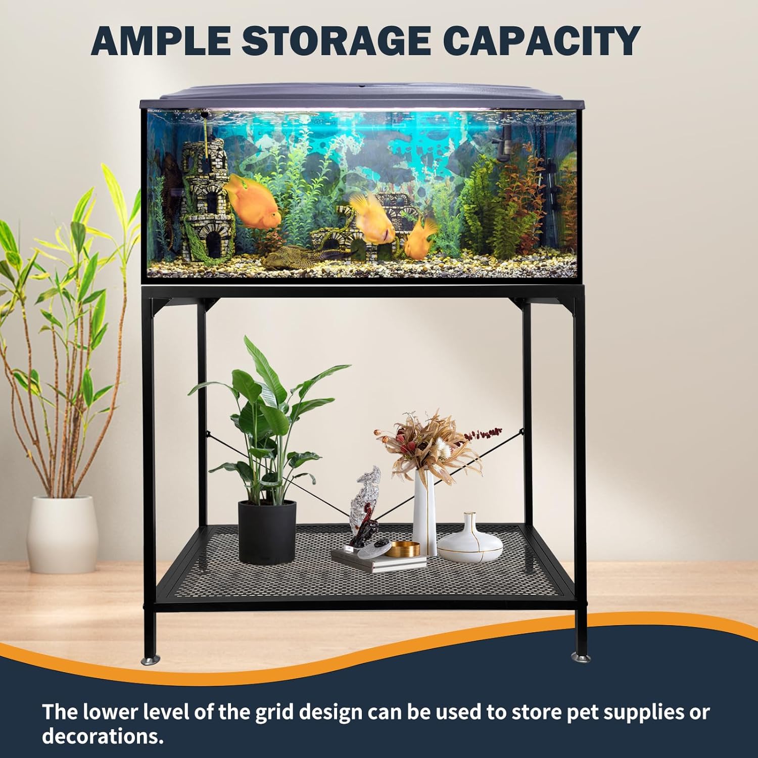 TONGMO 40 Gallon Fish Tank Stand, 2 Stands Metal Aquarium Stand, Aquarium Turtle Tank (40 Gallon-Black)