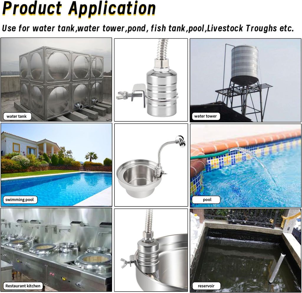 Float Valve, 1/2" to 3/4" 1" 304 Stainless Steel Fully Automatic Water Level Controller, Automatic Water Level Control Float Valve for Water Tank, Livestock Troughs, Pool, Distiller