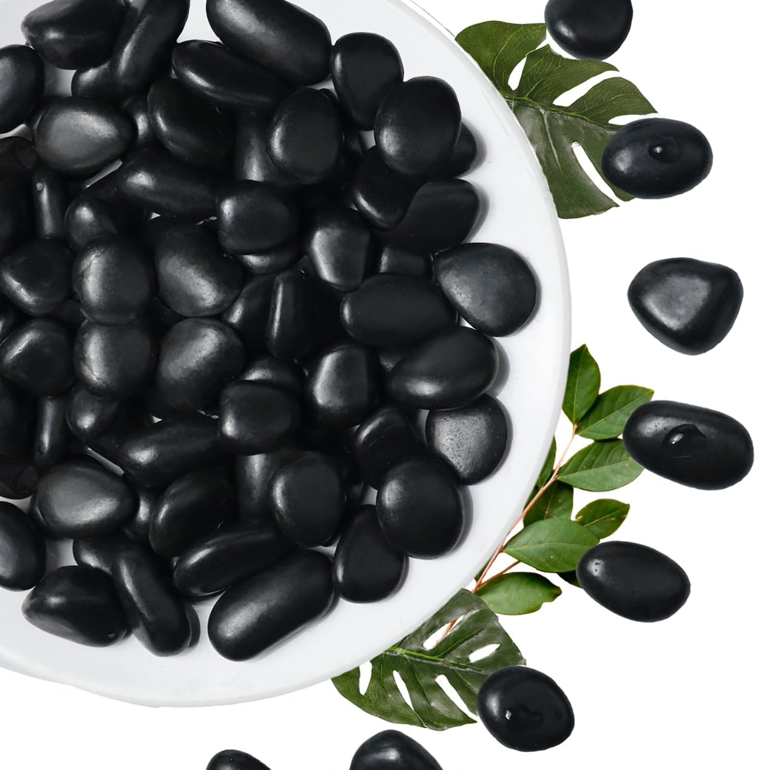 5Ib Black River Rock-Decorative Stones-Pebbles for Indoor Plants-Rocks for Outdoor Landscaping- 0.3"-0.8" inch High Polished Stones for Fish Tank, Terrarium,Vases, Home Decor